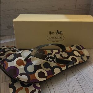 Coach Purple and Brown Patterned Flip Flops